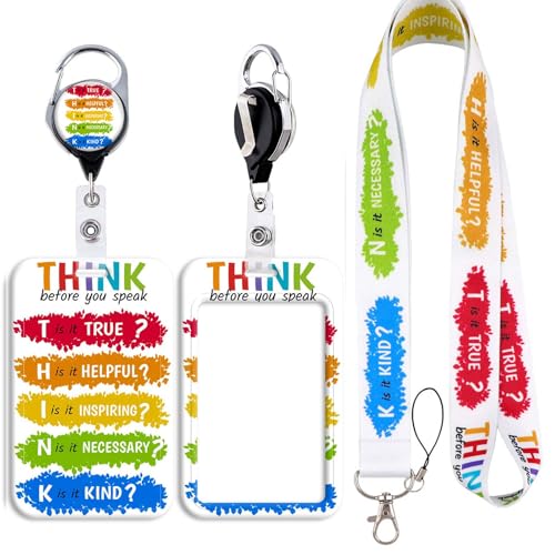 Work Badge Holder Retractable Badge Clip ' Think Before...' Name Lanyards for ID Badges Key Cards Men Women Girls School Teacher Nurse - color: Think Before...'