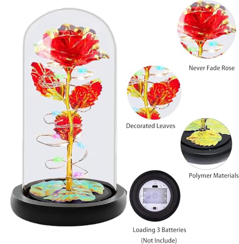 Fvawe Birthday Gifts for Women,Rose Glass Flowers Gifts for Mom,Galaxy Crystal Light Up Rose in A Glass Dome,Presents Girlfriend Wife Sister Grandma Her Anniversary Valentines Mothers Day, Red - color: Red Colorful