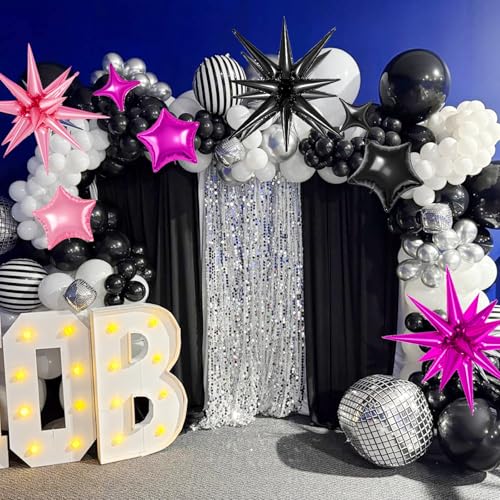 21 Pcs Star Balloons,22/18/10 Inch Star Foil Mylar Balloon - color: Black Pink Hot Pink