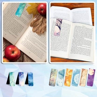 48 Pieces Magnetic Bookmarks Magnet Page Markers - Book Marks for Reading Women & Men with Storage Boxes - Cute Magnet Bookmark Clips for Reading Pleasure（Sky） - size: 48, style: Sky Style