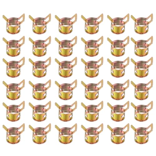 PATIKIL Spring Band Hose Pipe Clamps for 10-11.8 mm OD Hose, 50 Pack Silicone Vacuum Constant Tension Band Clips for Fuel Line Silicone Air Hose Tube Water Pipe, Gold - size: 10-11.8 mm