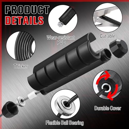 Junkin Jump Ropes for Fitness with Ball Bearings Speed Jumping Adjustable Skipping Rope with Foam Handles Exercise Stuffer for Men Women Cardio Training Slim Body - color: Black