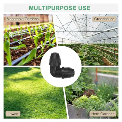M METERXITY 10-Pack Drip Irrigation Barbed Locking Fittings, 3/8 Inch Elbow Tubing Connector Plastic Coupling for Greenhouse/Aquarium/Garden Watering System, Drip Irrigation Kit Parts | Barbed Locking Fittings, End Caps Tubing Connector, Plastic Coupling