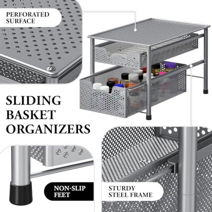 Simple Houseware Stackable 2 Tier Sliding Basket Organizer Drawer, Silver - color: Silver, size: 2-Tier