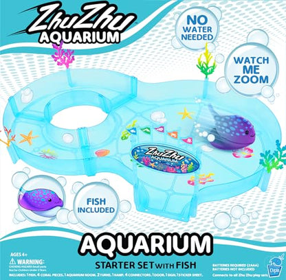 ZhuZhu Aquarium Starter Set with 2 Motorized Fish (Sting Ray + Shark) 2-Pack Bundle