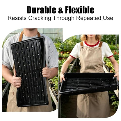 10-Pack Heavy-Duty 1020 Seed Trays with Drain Holes, Reusable Plant Flats | Durable Growing Trays, Ideal for Seed Starting, Propagation & Microgreens & Hydroponic (21" x 11", 2.36" Deep) - color: Black, size: 10p 1020 Trays with Holes