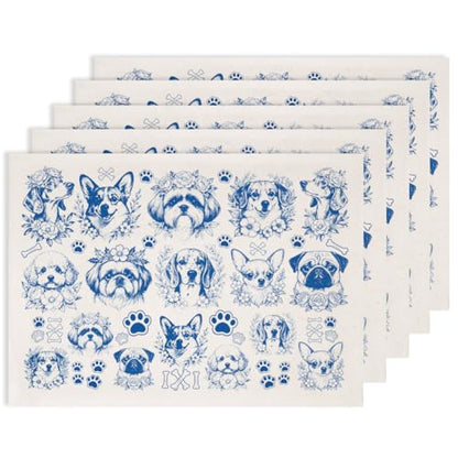 SUPERDANT 5PCS Dogs Underglaze Paper Transfer Floral Dog Transfer Papers for Clay Ceramic Porcelain Under Glaze Transfers for Pottery Enamel Decals Blue Decal Handcrafted Gifts - style: Flower with dog