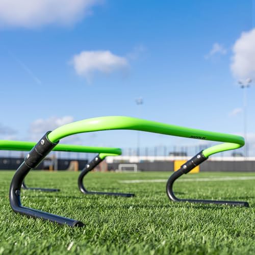 QUICKPLAY Adjustable Speed Hurdles Set of 6 - Soccer Training Hurdles for Agility Drills, 6in 9in 12in Height Settings, Portable Football Agility Hurdles with Carry Bag | 3-in-1 heights: 6, 9 & 12 in, Quick-click adjust, Footwork & plyometric drills, Port