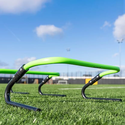 QUICKPLAY Adjustable Speed Hurdles Set of 6 - Soccer Training Hurdles for Agility Drills, 6in 9in 12in Height Settings, Portable Football Agility Hurdles with Carry Bag | 3-in-1 heights: 6, 9 & 12 in, Quick-click adjust, Footwork & plyometric drills, Port