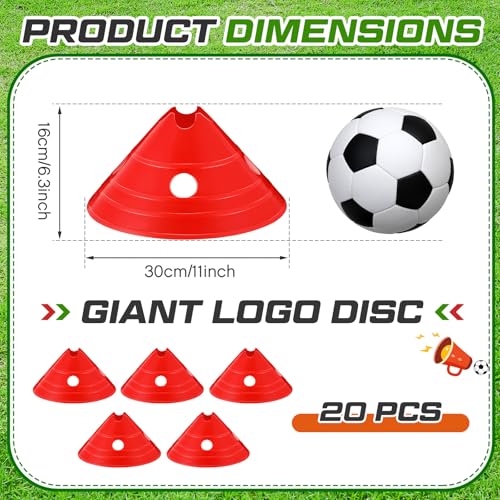 Jumbo Disc Cones Jumbo Soccer Cones with Mesh Bag Giant Large Agility for Soccer Training Adult Sports - color: Red