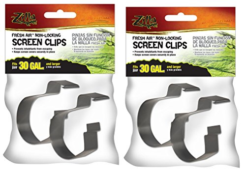 Zilla (4 Pack) Reptile Terrarium Covers Non-Locking Screen Clips, 30G+