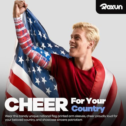 ROXUN Arm Sleeves, Cooling UV Sun Protection Sports Compression for Men/Women - color: 2 Pairs America Flag-2