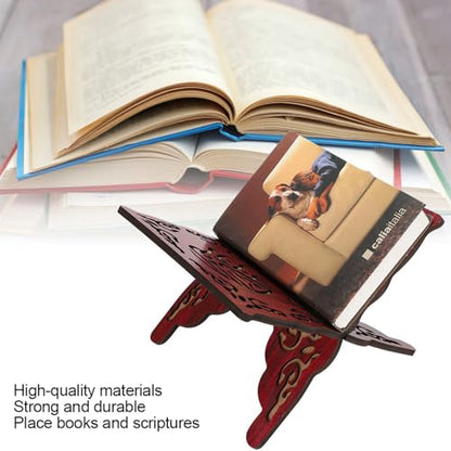 2Pcs Koran Stand - Muslim Reading Bookshelf Holder, Retro Carved Religious Supplies (Red)