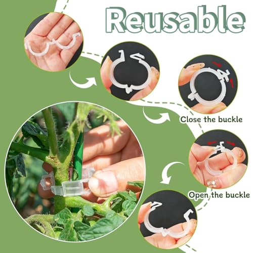 100pcs Plant Support Clips, Plastic Clips for Climbing Plants (100, White) | Reusable Plastic Trellis Clips for Tomato, Grape Vine, Vegetables, Garden Fixing Clips - color: White