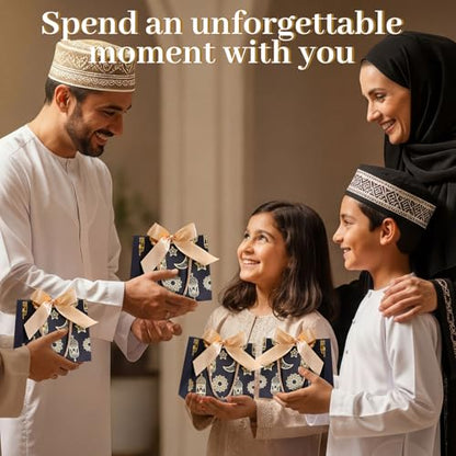 Marspark 30 Pcs Ramadan Mubarak Reusable Gift Bags with Bow, Black Gold Foil Stamping, Eid Lantern Treat Bags with Handles, Reusable Eid for Gifts Wrapping, Kareem Party Supplies, 14 * 6 * 12cm - style: Eid Lantern