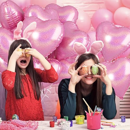 Laser Pink Heart Balloons, 10PCS Glitter Foil for Girls Birthday Valentine - color: Laser Pink