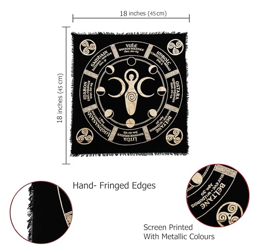Indian Consigners Moon Phases Triple Moon Altar Cloth Celestical Tarot Deck Alter Tablecloth Sacred Place Moon Cycle - color: Black-gold, size: 18" x 18" (Square)