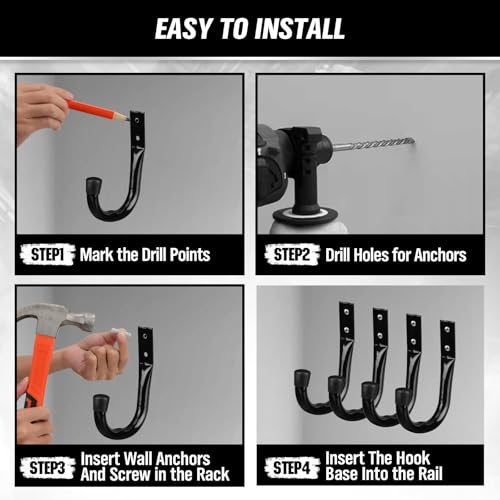 Heavy Duty Garage Storage Hooks, 12-piece Bike Hooks for Garage Wall, Utility Garage Hooks, Wall Mount J Hook for Hanging, Large Metal Storage Organizer Tool, Extension Cord Hanger - style: 12-Piece Black
