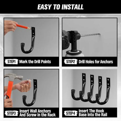 Heavy Duty Garage Storage Hooks, 12-piece Bike Hooks for Garage Wall, Utility Garage Hooks, Wall Mount J Hook for Hanging, Large Metal Storage Organizer Tool, Extension Cord Hanger - style: 12-Piece Black