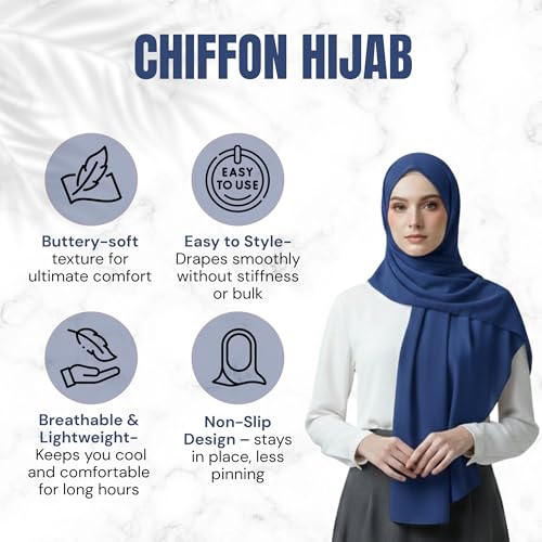 NOOR Chiffon Hijab Set for Women - Pack of 5 Lightweight Non-Slip Scarves, Premium Breathable Fabric, Gift-Ready Packaging - color: Mix Colors 11