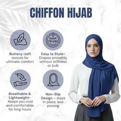 NOOR Chiffon Hijab Set for Women - Pack of 5 Lightweight Non-Slip Scarves, Premium Breathable Fabric, Gift-Ready Packaging - color: Mix Colors 11