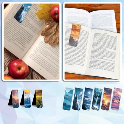 48 Pieces Magnetic Bookmarks Magnet Page Markers - Book Marks for Reading Women & Men with Storage Boxes - Cute Magnet Bookmark Clips for Reading Pleasure（Scenery） - size: 48, style: Scenery Style
