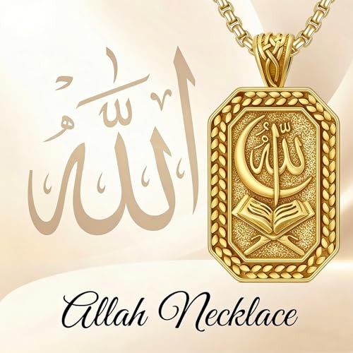 PELOVNY Allah Necklace for Men Women 925 Sterling Silver Islam Allah Pendant Chain Islamic Muslim Religious Jewelry Gifts - color: Allah-01-Golden