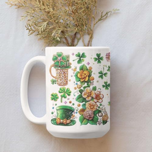 Personalized St. Patrick's Day Shamrock Full Wrap Mug, Custom Unique Name Ceramic Cup 11oz Or 15oz, Customized Irish Festival Coffee Cup, Gift For Women Men, Irish Themed White Mug - color: XUA-1124-3649-St. Patrick's Day Mug