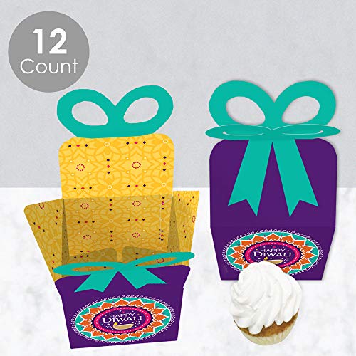 Big Dot of Happiness Happy Diwali - Square Favor Gift Boxes - Festival of Lights Party Bow Boxes - Set of 12