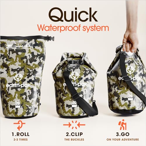 Earth Pak Waterproof Dry Bag - Roll Top Waterproof Backpack Sack Keeps Gear Dry for Kayak with Waterproof Phone Case - color: Camo, size: 10L