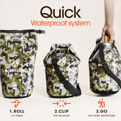 Earth Pak Waterproof Dry Bag - Roll Top Waterproof Backpack Sack Keeps Gear Dry for Kayak with Waterproof Phone Case - color: Camo, size: 10L