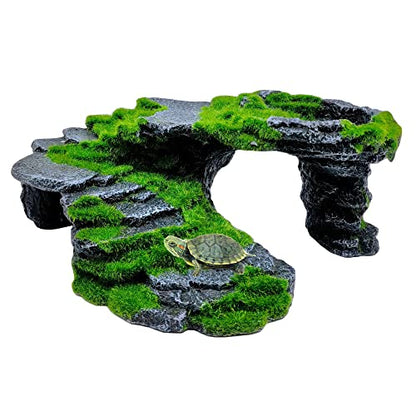 M2cbridge Reptile Hide Resting Step Ledge Cave Hideout Turtle Basking Platform – Great for Reptiles, Amphibians, and Fish (Moss Step Ledge B) - style: Moss Step Ledge B