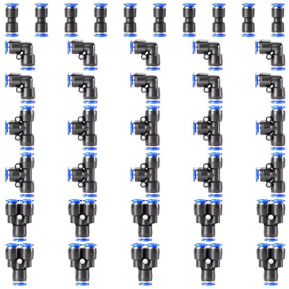 TAILONZ PNEUMATIC 1/2 Inch od Push to Connect Fittings Pneumatic Fittings kit 10 Spliters+10 Elbows+10 tee+10 Straight (40 pcs) - color: Blue, size: 1/2"OD/40PCS