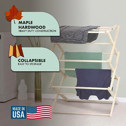 Pennsylvania Woodworks Premium American Maple Clothes Drying Rack - Handcrafted in Pennsylvania - Solid Wood Construction, Collapsible, Eco-Friendly Laundry Solution (Large) - color: Large | Flat Top