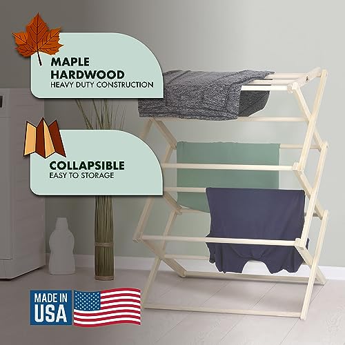 Pennsylvania Woodworks Premium American Maple Clothes Drying Rack - Handcrafted in Pennsylvania - Solid Wood Construction, Collapsible, Eco-Friendly Laundry Solution (Medium) - color: Medium | Flat Top
