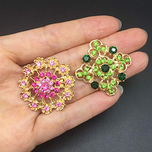 24 Pcs Rhinestone Crystal Flower Brooches Set Bulk, Mixed Color Gold Tone Floral Pins for Women DIY Wedding Bouquet, Hijab Scarf Lapel Sweater Cardigan Dress Hat Bag Coat