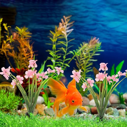 UPKOCH Pink Artificial Aquarium Plants with Black Bases, 2 Pack | Fish Tank Plant Decor, Floral Accents for Aquarium Layouts, Themed Tanks and Decorative Displays
