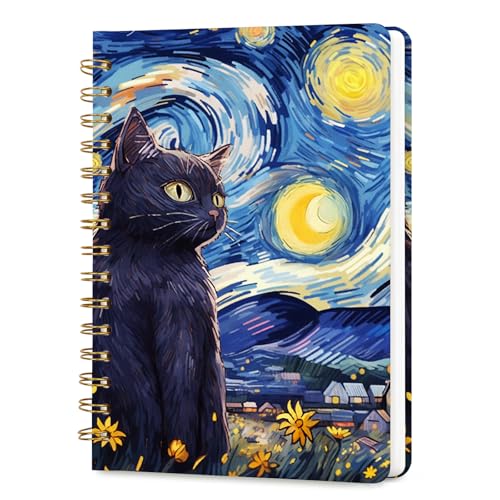 Lined Spiral Journal Notebook, A5 College Ruled Spiral Notebook for Women, Hardcover with Elegant Design for Work and Note-Taking, 5.5 * 8.25 inch, 160 Pages, Star Cat - color: Cat 2
