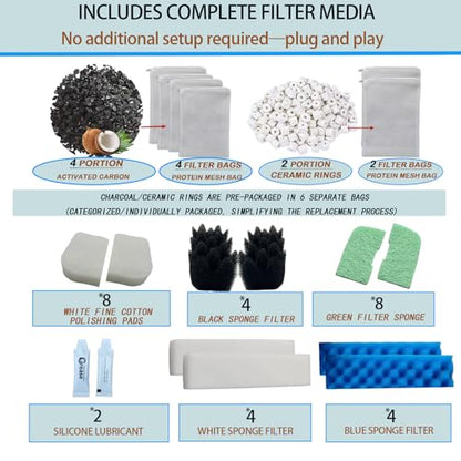 42 Pack Replacement Filter Media Kit for Fluval 306/307, 2 Full Sets | High Porosity Bio Foam, Ceramic Rings, Activated Carbon & Polishing Pads, Clear Tank Water, Reduced Algae & Yellow Buildup