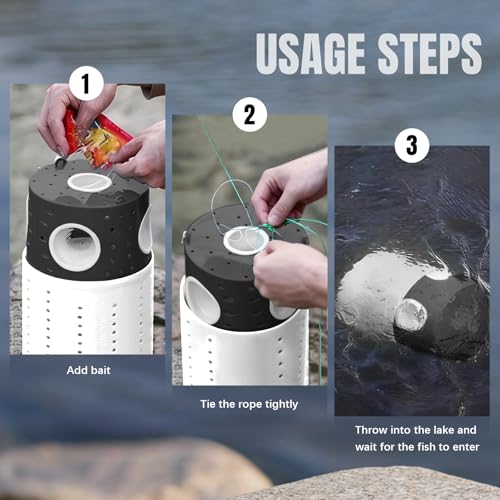 La La Pet Minnow Trap Set with 10Pcs Bait Collapsible Double-Tier Plastic Fishing Bucket Portable Aquarium Catch Traps for Bass Crabs Shrimps Turtles - color: Black-White