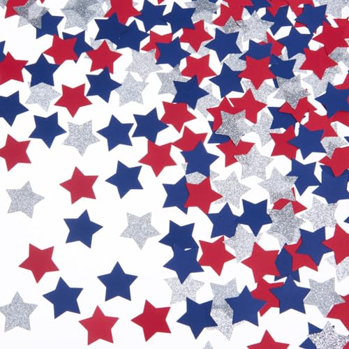 Silver Blue and Red Star Confetti Table Decoration for 4th July Independence Day Graduation Retirement Patriotic Theme Party,1.2 inch in Diameter,200 Counts - color: Silver Blue and Red