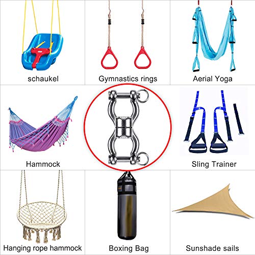 SELEWARE Heavy Duty Bearing Swing Swivel, 360° Rotation Hanging Accessory | Quiet Smooth Rotation, Supports Up to 1200LB, 1 Pack, Removable Buckle for Swings, Hammocks, Tire Swings and Heavy Bags - color: Swivel - Style B
