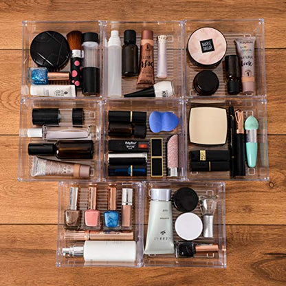 Clear Plastic Drawer Organizer Tray for Vanity Cabinet (6"×6"×2"，Set of 8),Storage Tray for Makeup, Kitchen Utensils, Jewelries, and Gadgets… - size: 6 in x 6 in x 2 in