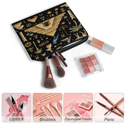 Ancient Egyptian Makeup Bag for Women, Cosmetic Pouch Travel Toiletry Organizer Bag 8.9"x6.5" Polyester - color: Ancient Egyptian