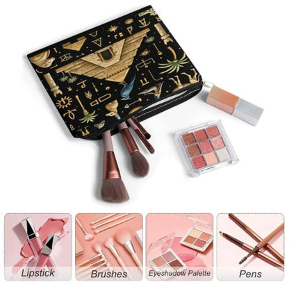 Ancient Egyptian Makeup Bag for Women, Cosmetic Pouch Travel Toiletry Organizer Bag 8.9"x6.5" Polyester - color: Ancient Egyptian