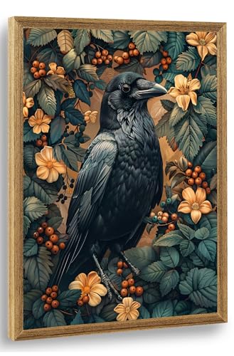 ICHZUMW Framed William Morris Raven Dark Academia Canvas Wall Art 12x16 In - color: Dark Raven, size: 16"L x 12"W