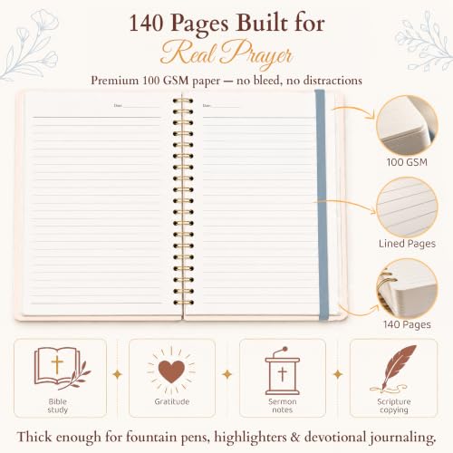 Hardcover Blank Christian Notebook – 140 Pages – You Are | Lined Pages with Bible Verse Cover – Inspirational Writing Spiral Notebook for Bible Study and Prayer - color: Beige
