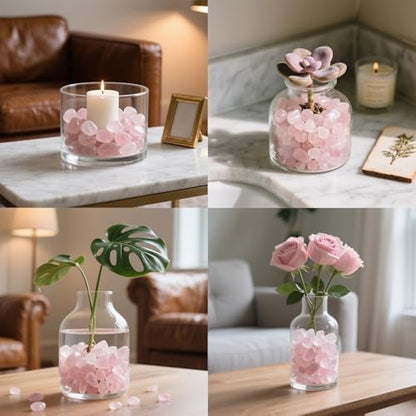 0.96LB Rose Quartz Aquarium Gravel Natural Crystal Crushed Vase Filler Fish Tank Decorative Succulent Rocks Bulk Tumbled Polished Irregular Shaped - color: Rose Quartz