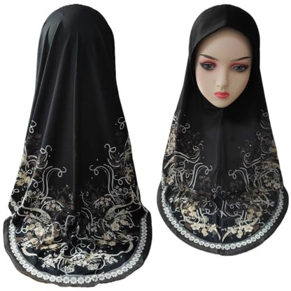 Ready To Wear Instant Hijab 여아용 무슬림 슬립온 키마르 꽃무늬 히잡 스카프 여성용 히잡 이슬람 아바야 터번 - color: 블랙 13#
