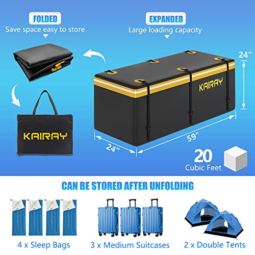 KAIRAY 500 Lbs Heavy Duty Hitch Mount Cargo Carrier 60"x24"x14.4" Folding Rear Luggage Rack Basket Fits 2" Receiver for Car SUV Camping Traveling with Stablizer Waterproof Bag Net Ratchet Straps Lock - color: Black, size: Cargo Bag + Hitch Cargo Basket -